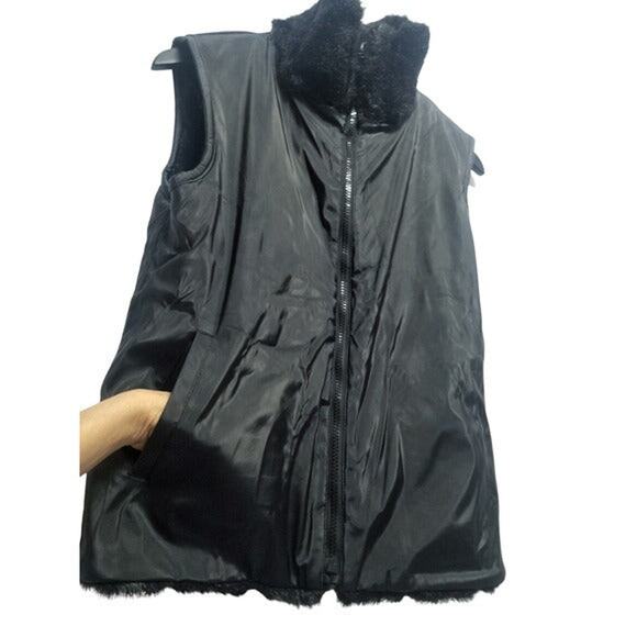 Giacca Reversible Black Faux Fur One Side Zip Up Vest New With Tags Size Medium - Picture 3 of 3